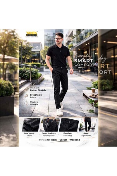 YANEK Men’s Slim Fit Chino Trousers – Premium Comfort & Everyday Style