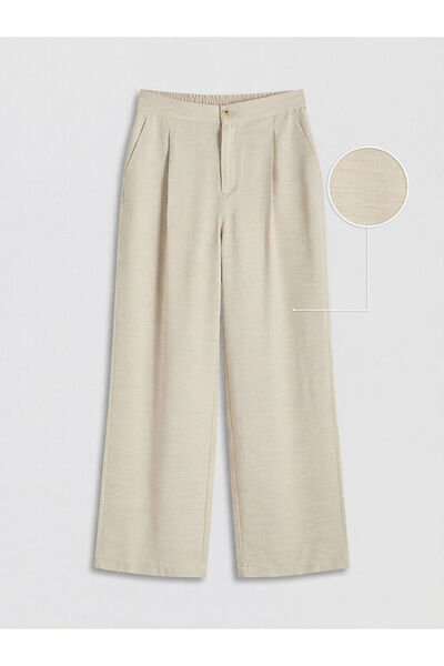 LC Waikiki Beige elastic waist linen blend women's trousers from gulis clothing