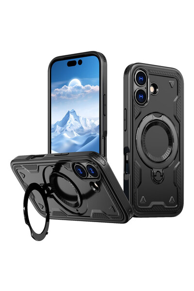 AUDIOX Husă Hibridă Tip Armură pentru iPhone 17, MagRing, MultiUnghi, NEGRU
