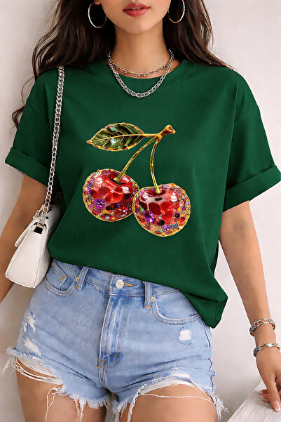 ArtYus Μπλουζάκι Unisex Oversize με στάμπα κεράσι και όψη πέτρας – Βαμβακερό ...