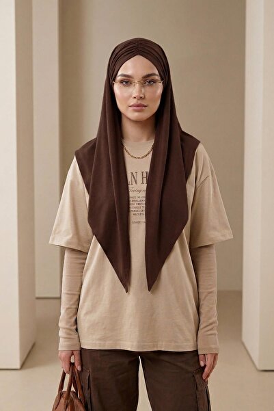 Aisha's Design Hazır Form, Şık ve Rahat Drapeli Kaymaz Penye Şal,CPS-95,Kahverengi