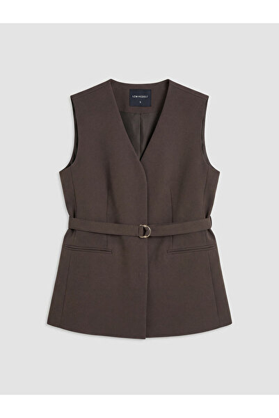 LC Waikiki Brown V-Neck Women's Classic Vest with Belted Waist from Güli̇s Gi...