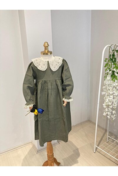 UHDE STORE Kız Çocuk Yeşil Tesettür Uzun Müslin Elbise Merasim Elbisesi Umre ...