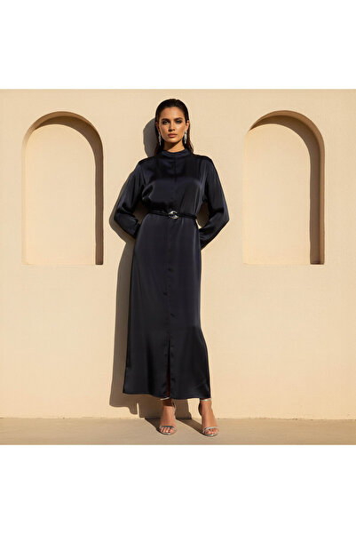 Iconic فستان ساتان ميدي بقصة A-line مع حزام