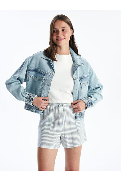 LC Waikiki Γυναικείο σορτς με ριγέ λινό μείγμα ελαστικής μέσης