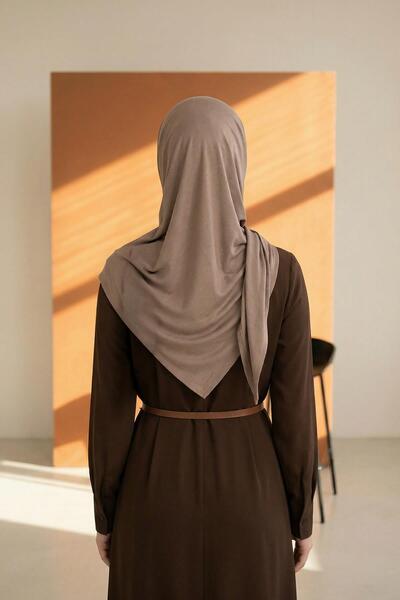 Aisha's Design Nefes Alan, Esnek, Günlük Konforlu Kaymaz Penye Üçgen Eşarp,B-41,Vizon