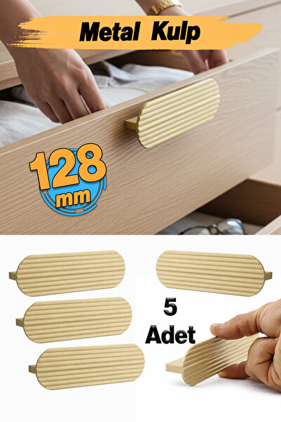 Badem10 Aytuğ Μεταλλική (128 mm-12,8 cm) Ματ Χρυσή Λαβή (5 Τεμάχια) Έπιπλα Κο...