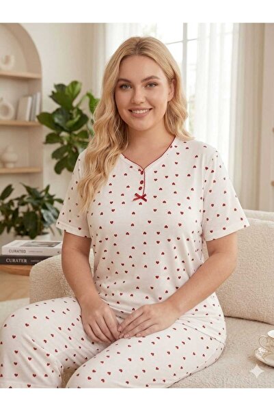 Asel Σετ πιτζάμας plus size - Λευκό - Κανονικό μέγεθος