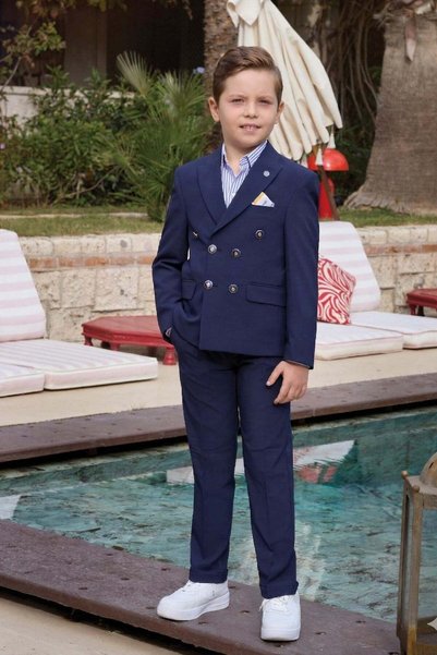 Mogi Mojo boys' 3-14 year old double-breasted collar suit navy blue