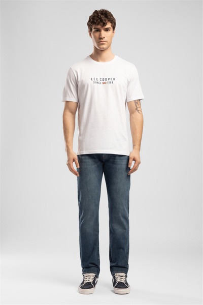 Lee Cooper Ansel Men's Regular Fit 100% Cotton Printed Crew Neck T-Shirt White