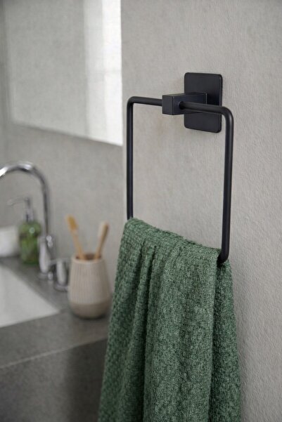 Sas Haus Yapışkanlı Siyah Kare Havluluk Duvar Tipi Delme Gerektirmez Banyo Ha...