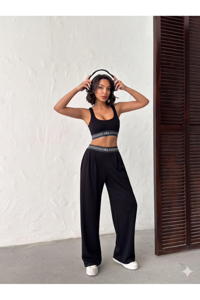 TrendButikBurada High Waist Wide Leg Pants and Bustier Set - Relaxed Fit Two-...