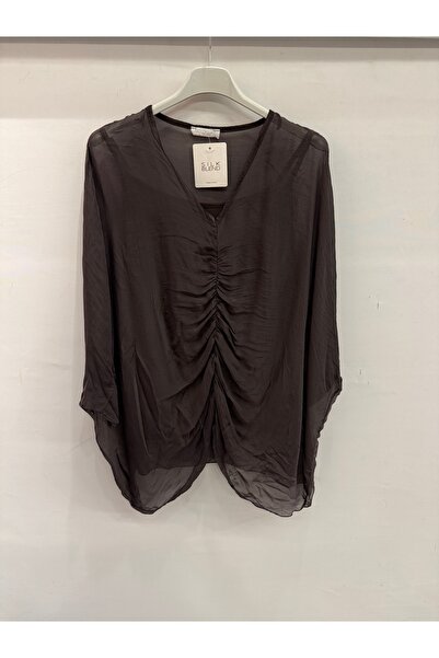 della moor Women's Brown Italian Front Gathered Short Batwing Sleeve Lined Si...