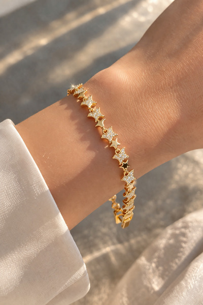 POKAK CM JEWELRY Zirkon Yıldız Detaylı Çelik Bileklik