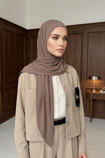 Aisha's Design Nefes Alan, Esnek, Günlük Konforlu Kaymaz Penye Üçgen Eşarp,B-41,Çikolata