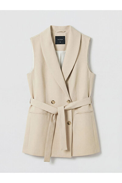 LC Waikiki Beige double-breasted collar belted women's classic vest from guli...