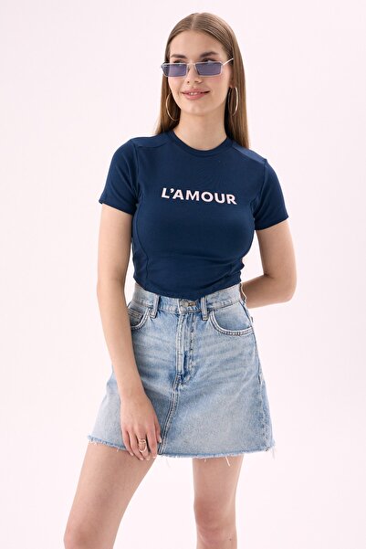 CrepTekstil Crep Γυναικείο μπλουζάκι L'amour με στάμπα, με λαιμόκοψη ποδηλάτο...