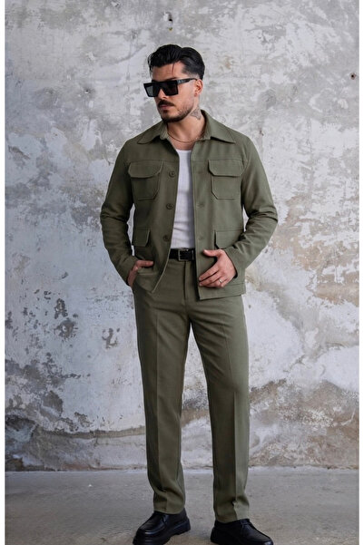 OUTFİT MAN Button Closure Basic Regular Suit Green