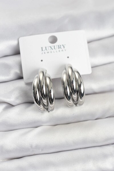 sylar Silver Color Brass Half Hoop Model Women's Earrings