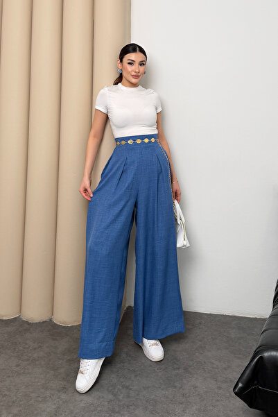 Hatun Atila Παντελόνι - Μπλε - Πλισέ