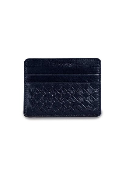 Jakamen Θήκη καρτών με μπλε ναυτικό σχέδιο, 100% δερμάτινη