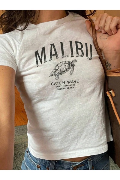 ZAVIXO -Women's Slim Fit Malibu Turtle Print Crop T-Shirt – Soft Stretch Cott...