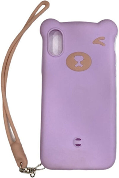 OEM Θήκη σιλικόνης Αρκουδάκι για iPhone X/XS λιλά με λουράκι