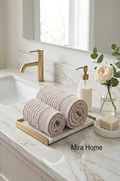 Mira Home 2 Piece Cotton Bath and Hand Towel Set Şeyda Cream