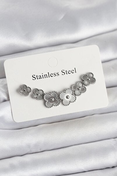 sylar 316L Steel Silver Color Clover Earring Set