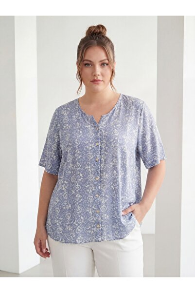 RMG Μπλούζα με τραγανό σχέδιο και λαιμόκοψη V σε μεγάλο μέγεθος