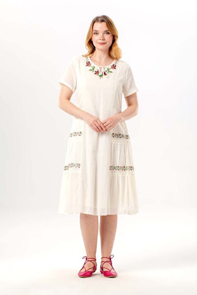 Eliş Şile Bezi Φόρεμα - Κρέμα - Σύντομο