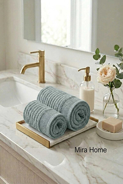 Mira Home 2 Piece Cotton Bath and Hand Towel Set Şeyda Green