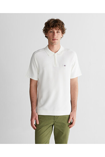 Gant Erkek Beyaz Regular Fit Yarım Fermuarlı Kısa Kollu T-Shirt
