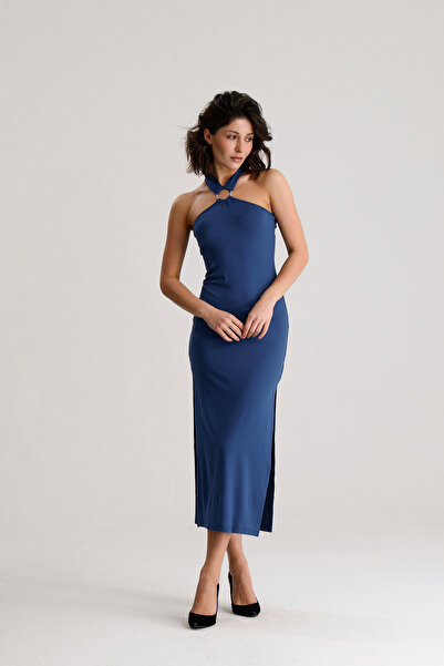 Sense Φόρεμα με λαιμόκοψη halter από βισκόζη και ελαστάνη με λεπτομέρεια δαχτ...