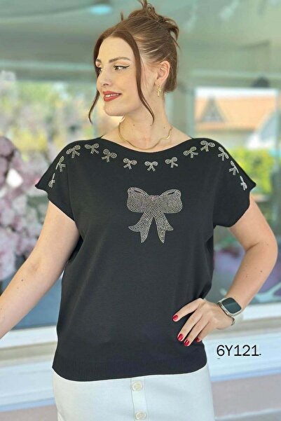 İnce Topuk Stone Embroidered Mercerized Blouse 6Y121