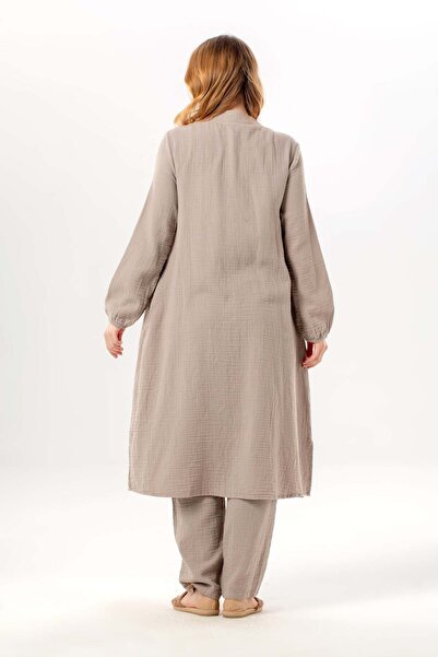 Eliş Şile Bezi Long Sleeve Yaren Hakim Collar Summer Muslin Tunic Stone Stone