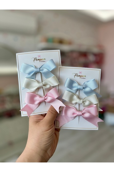 pempem bandana Kız Çocuk Tatlı Renkler Kurdela Fiyonk 6 lı Klips Toka set