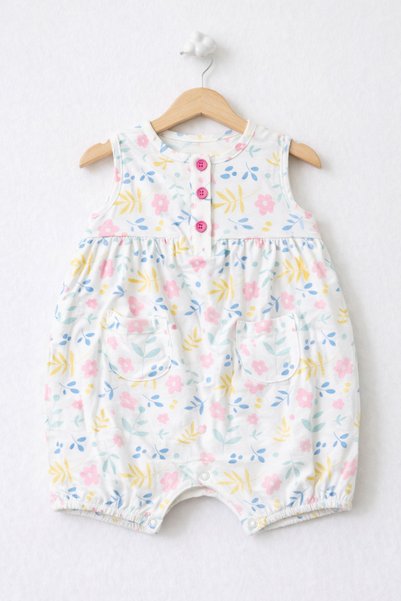 For My Baby Baby Girl 100% Cotton Patterned Summer Jumpsuit with Pockets