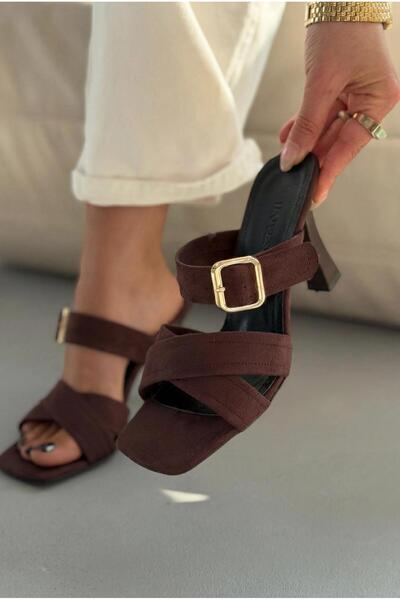 I Love Shoes Γυναικείες παντόφλες με τακούνι Norden Acıkahve Suede