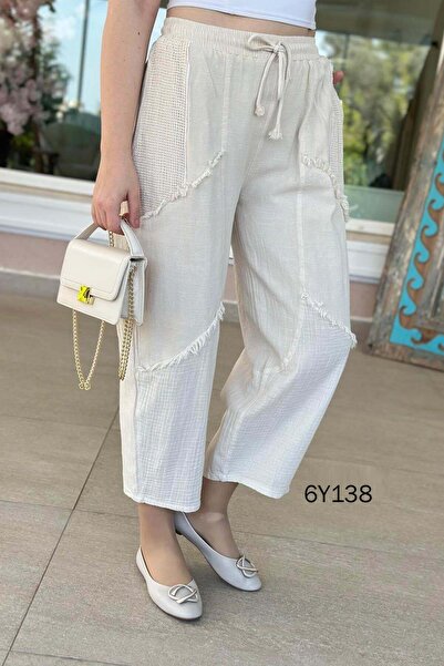 İnce Topuk Λινό παντελόνι με τσέπες από διχτυωτό ύφασμα 6y138