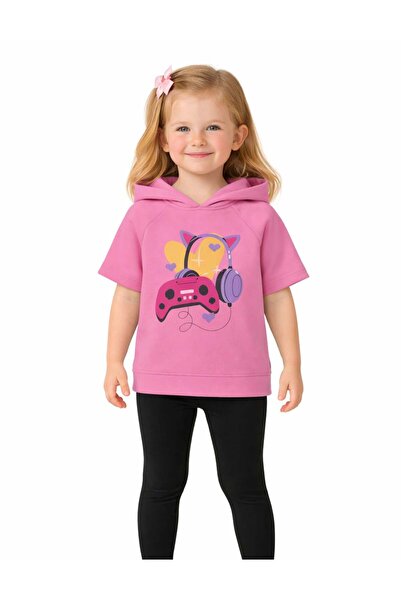 OrganicKid Gamer Kız Çocuk Pembe Reglan Kol Kapşonlu T-shirt