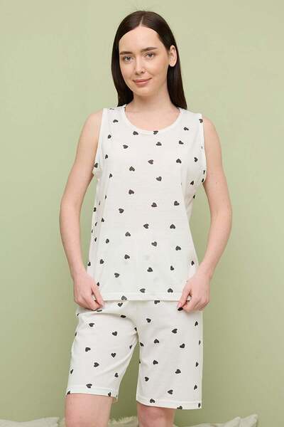 Fulla Moda Σετ πιτζάμες κάπρι χωρίς μανίκια με σχέδιο καρδιάς σε μεγάλο μέγεθος