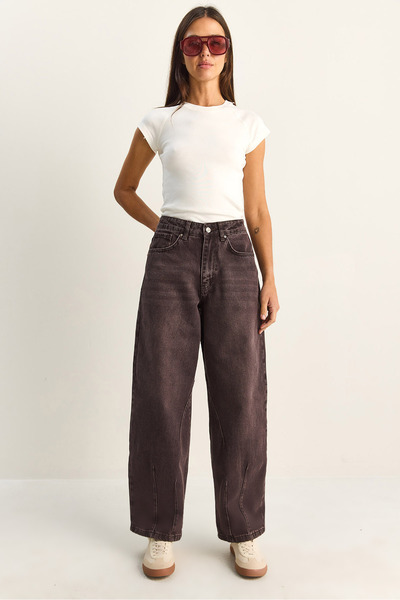 Bianco Lucci Women's Vintage Washed Baggy Cut Comfortable Fit Denim Trousers ...