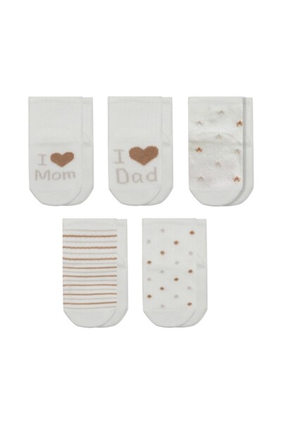 lowell home Mom Dad Boxed Combed Cotton Socks 5 Pairs 10148 Ecru Brown
