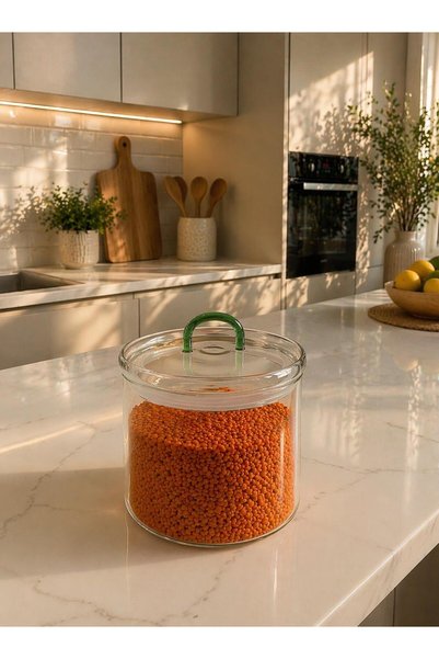 LEYA HOME وعاء تخزين زجاجي حديث من البوروسيليكات الزجاجي باللون الأزرق مع غطاء ومقبض - 2300 مل
