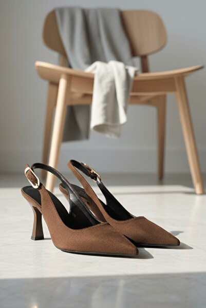 DURUNUN BUTİĞİ Dolipa Brown Suede Side Buckle (8 cm) Pointed Toe Heeled Shoes