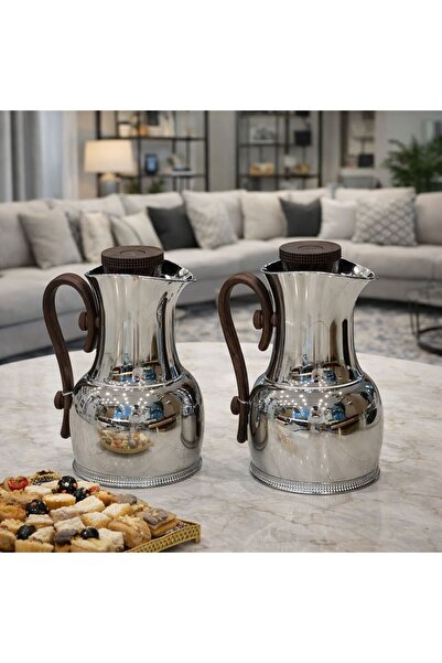 sahal aloula Trams Silver Shadet Thermos Set - Wooden Handle - 1 Liter - Keep...