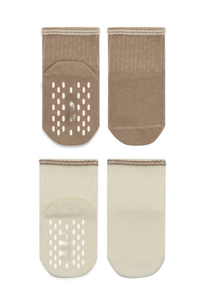 AKN Circled Basic Combed Cotton Non-Slip Sock Socks 2-Pack 10146 Brown