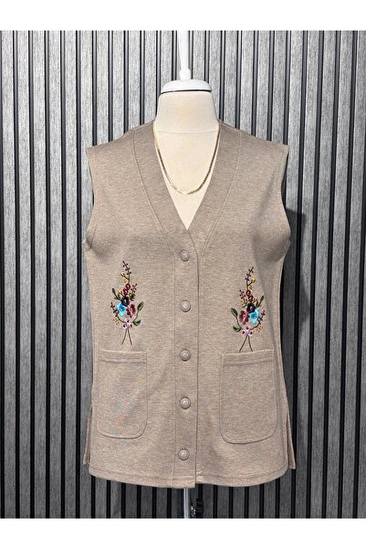 Özenli Triko Γιλέκο - Μπεζ - Χαλαρή εφαρμογή