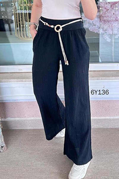 İnce Topuk Λινό παντελόνι με κορδόνι και χάντρες 6y136